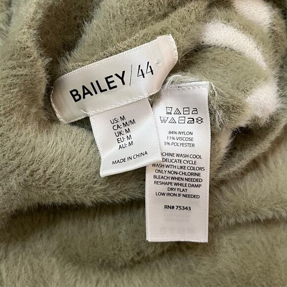 Bailey 44 fuzzy mock neck stripe sweater olive green white - Picture 6 of 6